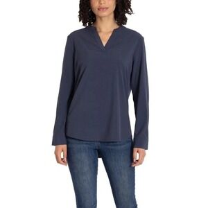 NEW REV Women's  L Blue Long Sleeve V Neck  Blouse